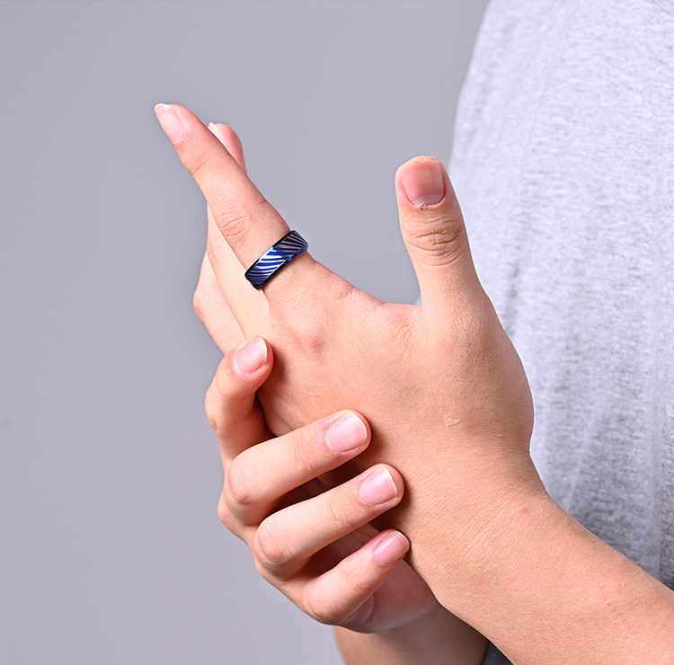 Classic Fashion Men's Rings Blue Plated Hip Hop Punk Stainless Steel Chain Ring Jewelry