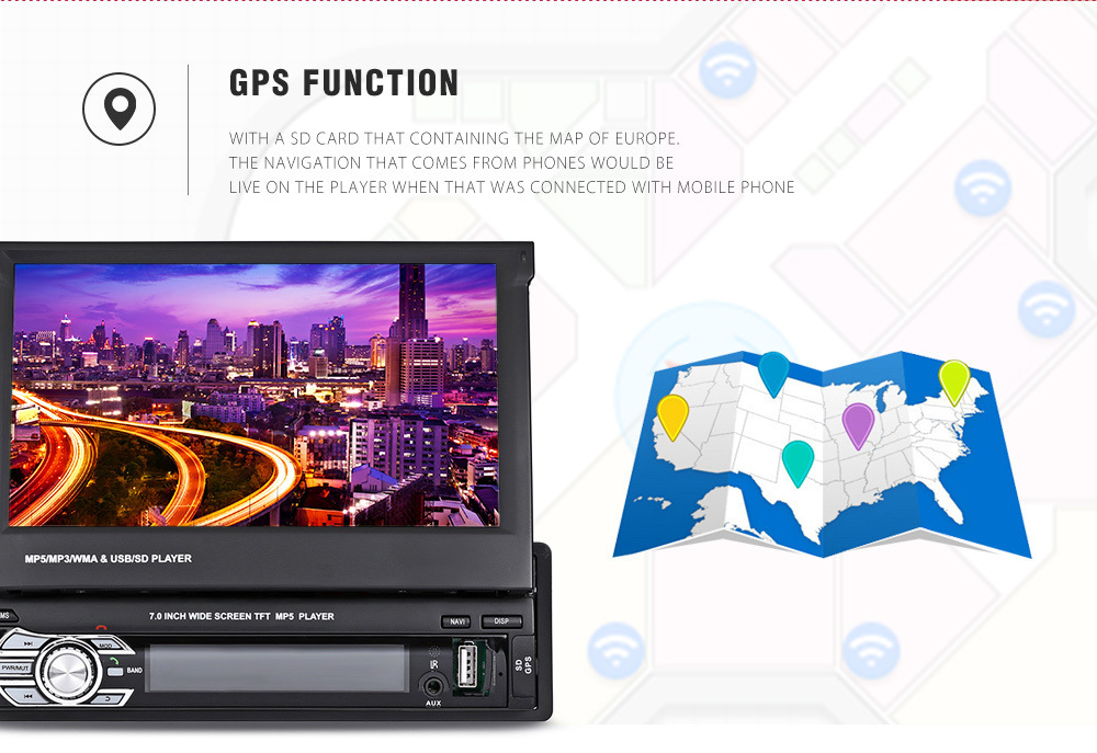 7 Inch Retractable Android Car Radio 1 Din FM AM USB Bluetooth Car Multimedia System With Gps