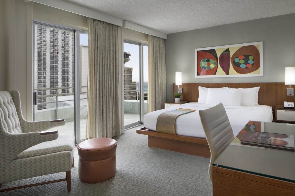 Hospitality Room Furniture Modern design Walnut wood King bed and Combined TV cabinet with Glass top Desk in KD cartons