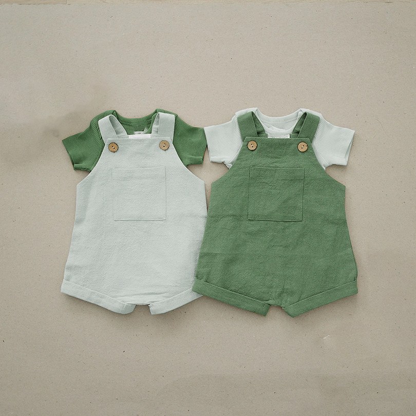 Linen And Cotton Fabric Newborn White Jumpsuit With Buttons