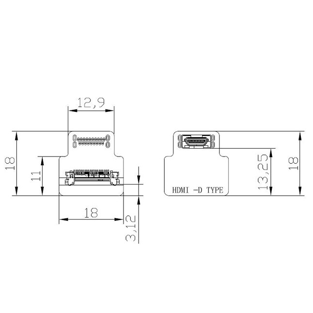 MIPI Connector Adapters ROHS HDMI-D Adapter Micro Elbow Head HDMI-D To 20454-220-02 20455 20453