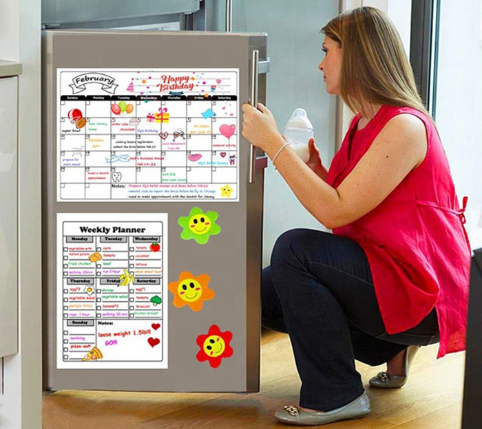 Custom Dry Erase Magnetic Refrigerator Calendar , Magnetic Weekly Planner 12'' X 16''