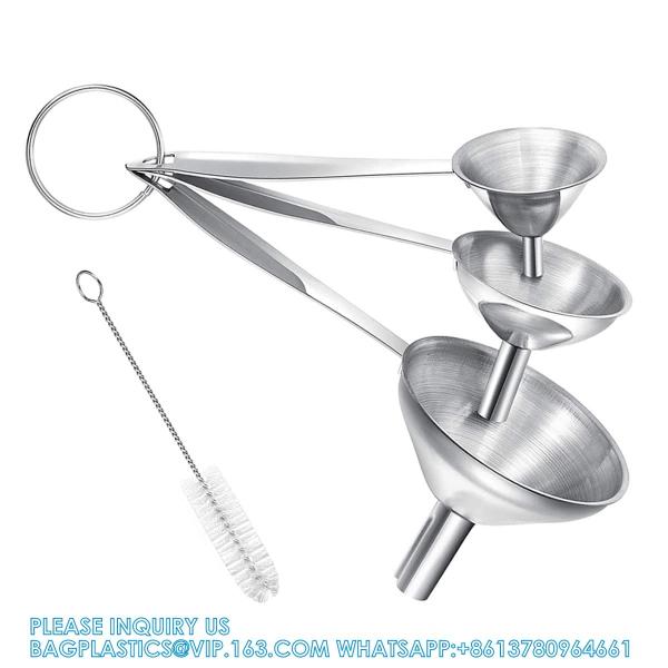 Funnels For Filling Bottles, 3 Pcs Stainless Steel Kitchen Funnel Set With Long