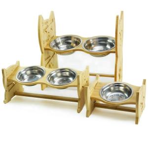 Wholesale SS304 TUV Pet Food Feeder 14.5cm Wooden Raised Dog Bowls from china suppliers