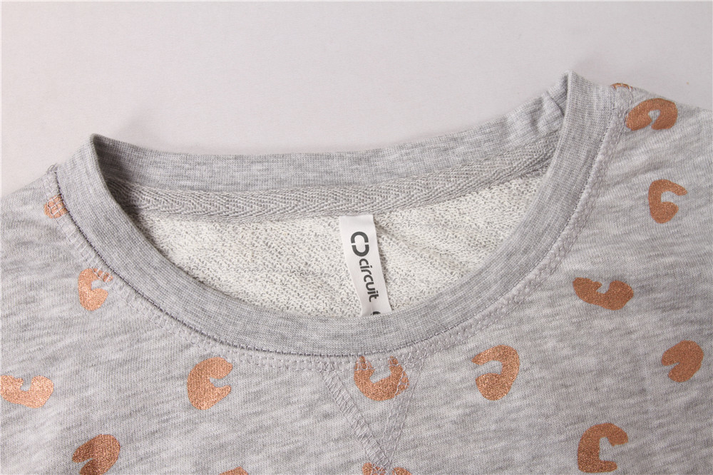 Rose Gold Foil Print Round Neck Quilted Pullover Sweater For Women