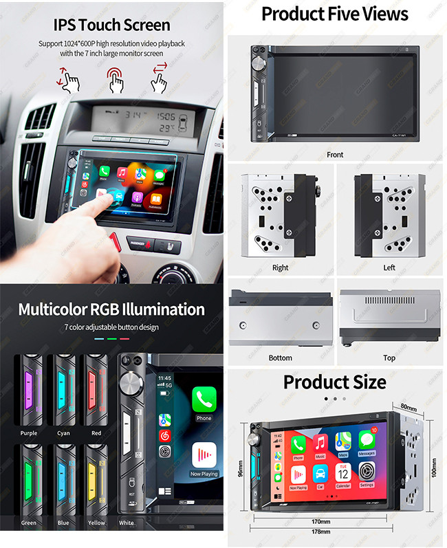 2Din MP5 Car Stereo Carplay 7 Inch Universal Touch Screen MP5 Car Stereo Wince System