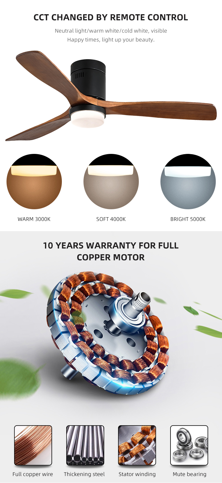Industrial Style 65 watt Wooden Blade Ceiling Fan 90lm/w 120v ceiling fan lamp