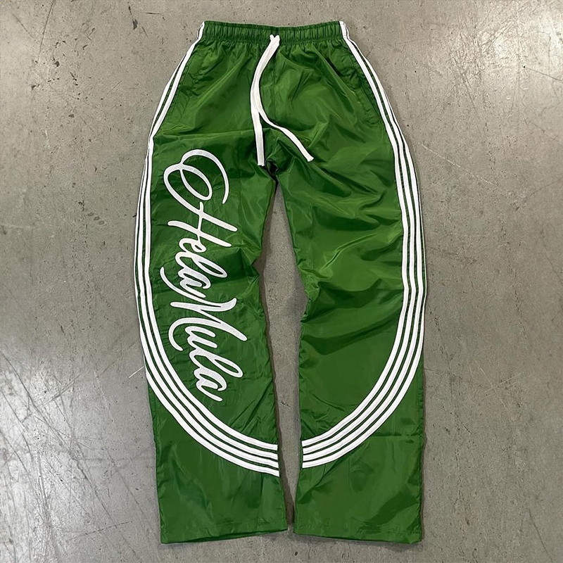 Nylon Windbreaker Side Stripes Sweatpants Lightweight Baggy Wide Leg Jogger Silk Screen Printing Men Quick Dry Track Pants