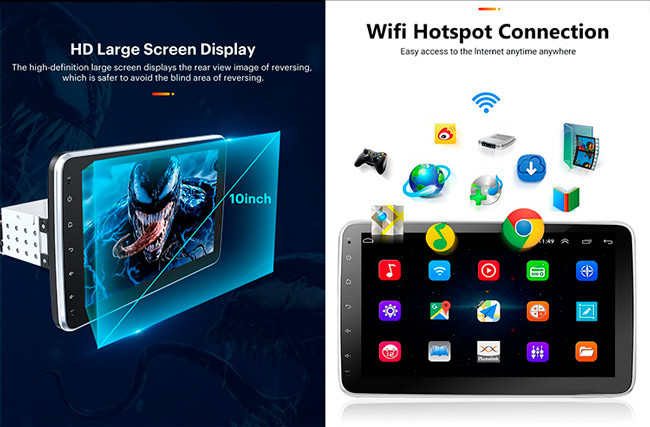 1280x720 Single Din Android Radio Retractable 10 Inch Touch Screen Android Car Radio