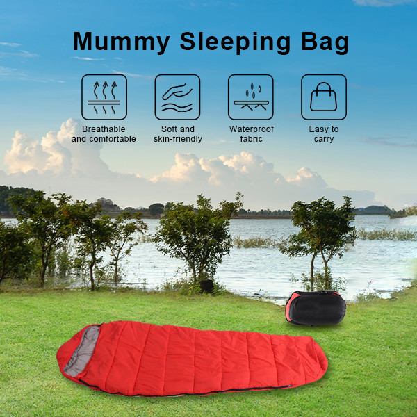 Red Adult Mummy Camping Sleeping Bags Ultralight Sleeping Bag With Fine Grid Fabric