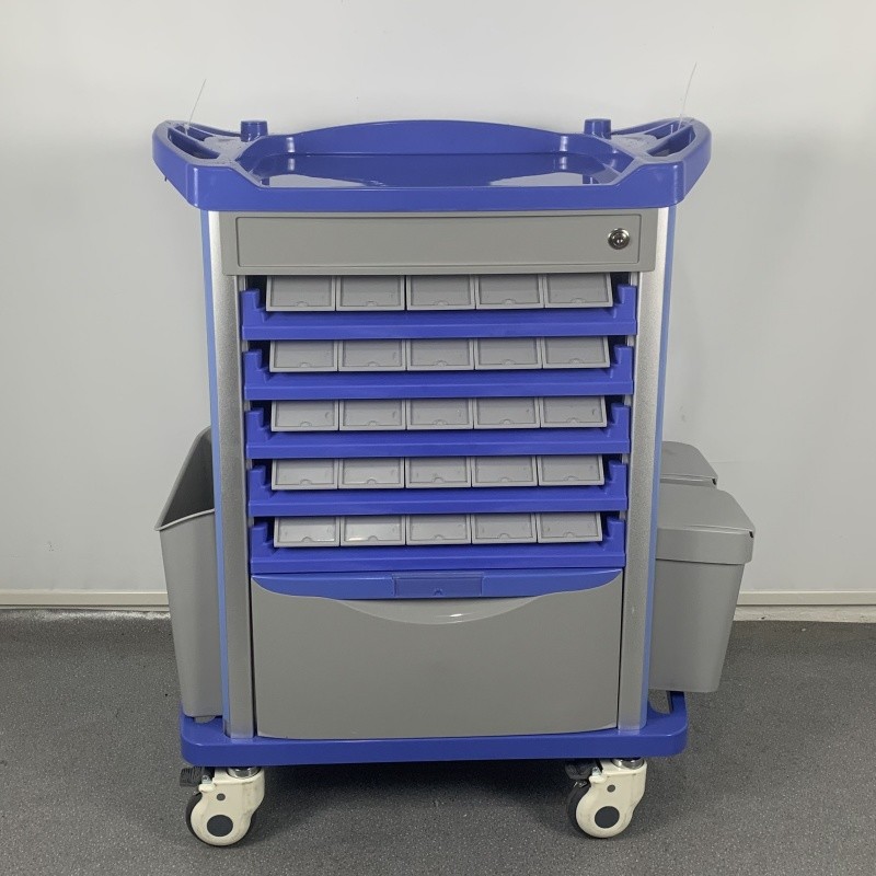 Double Sides Emergency Medicine Crash Cart Abs Material With Centralized Lock