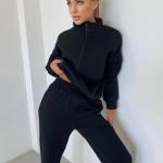 Fall Winter Women Plain Tracksuits Casual Two Piece Crop Top Hoodies and Pants