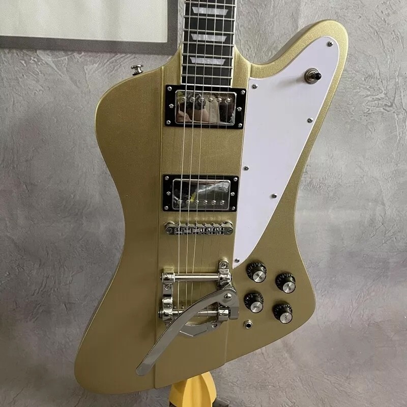Custom Gibson Style Gold Color Firebird Electric Guitar Solid HPL Fretboard HH Pickups Mahogany Body