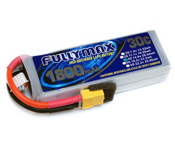 FULLYMAX LiPo Battery Pack 30C 1800mAh 4S 14.8V with XT60 Plug for RC cars RC