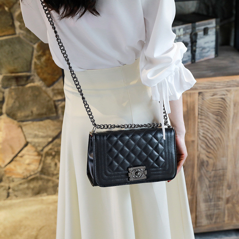 Summer Chain Crossbody Bags Plaid Pu Leather Square Handbags For Ladies