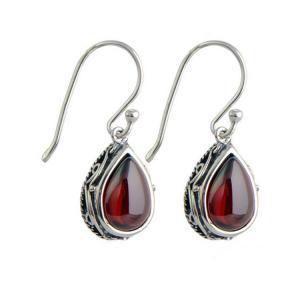 Wholesale Sterling Silver Pear Shape Garnet Dangle Drop Earrings(E12282GREEN) from china suppliers