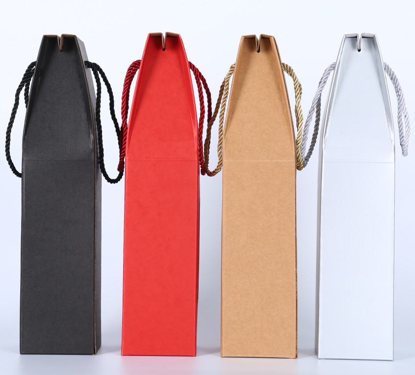 UV Coating 2 Ply Wine Bottle Paper Bags With Cut Out Windows wine bottle drawstring fabric bag packaging