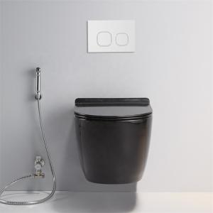 Wholesale Porcelain One Piece Seamless Wall Mounted Elongated Toilet Black Color from china suppliers