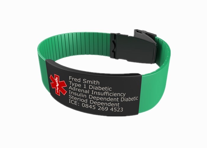 Etched / Filled Color Silicone Medical ID Bracelets With Stainless Steel Plate / Clasp
