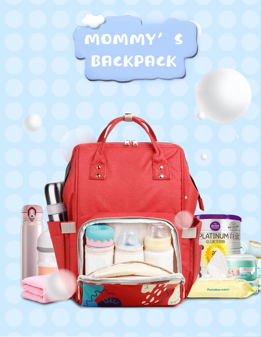 Water Resistant Red 17L Changing Bag Backpack Large Capacity 0.55kg