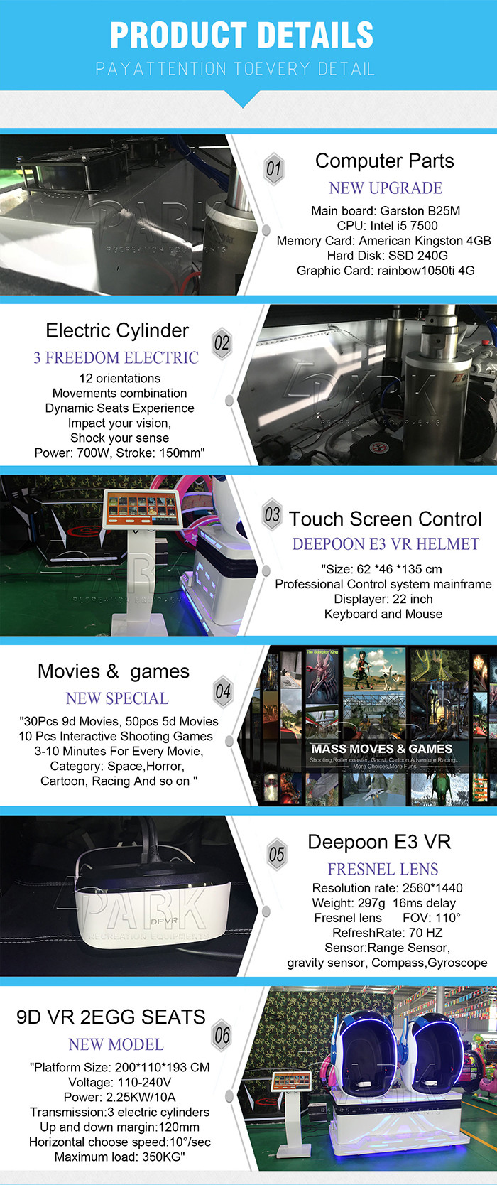 HD 4K Resolution 9D VR Simulator Built - In 9 - Axis Sensor 2 Seats Option