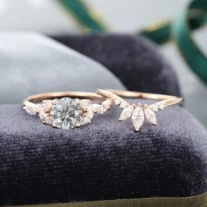 Wholesale 925 Silver Jewelry Moissanite Ring Rose Gold Gray Moissanite Engagement Ring Set Marquise Cut Bridal Ring from china suppliers