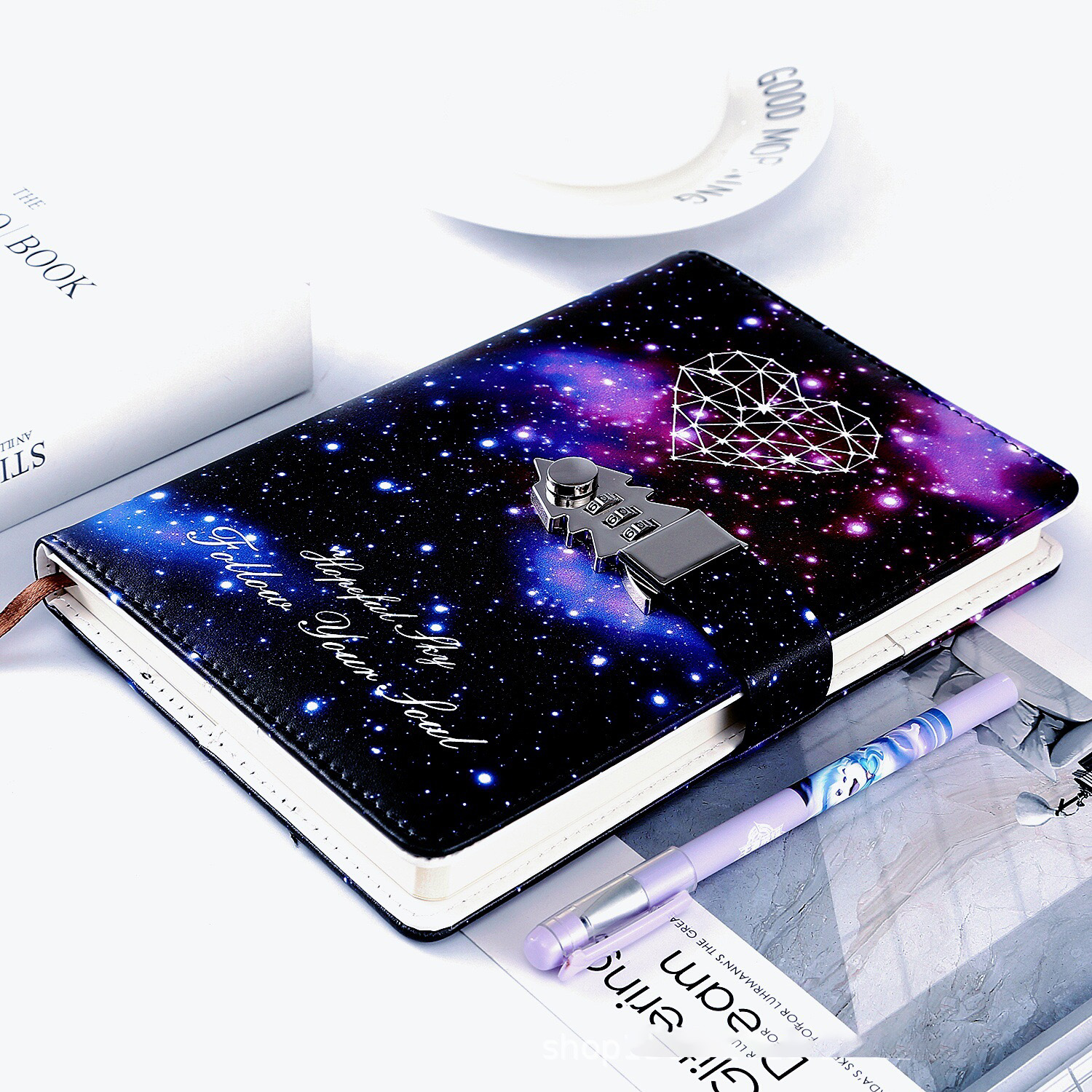 2022 Leather Lock Catch Journal Writing Schedule Notebook For Students 12 Constellation