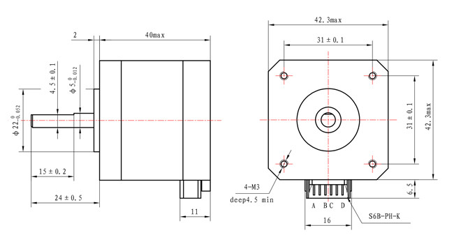 【42SHD0287】NEMA 17 TWO-PHASE 1.8° 42 STEPPER MOTOR 40MM BODY 1.5A CNC