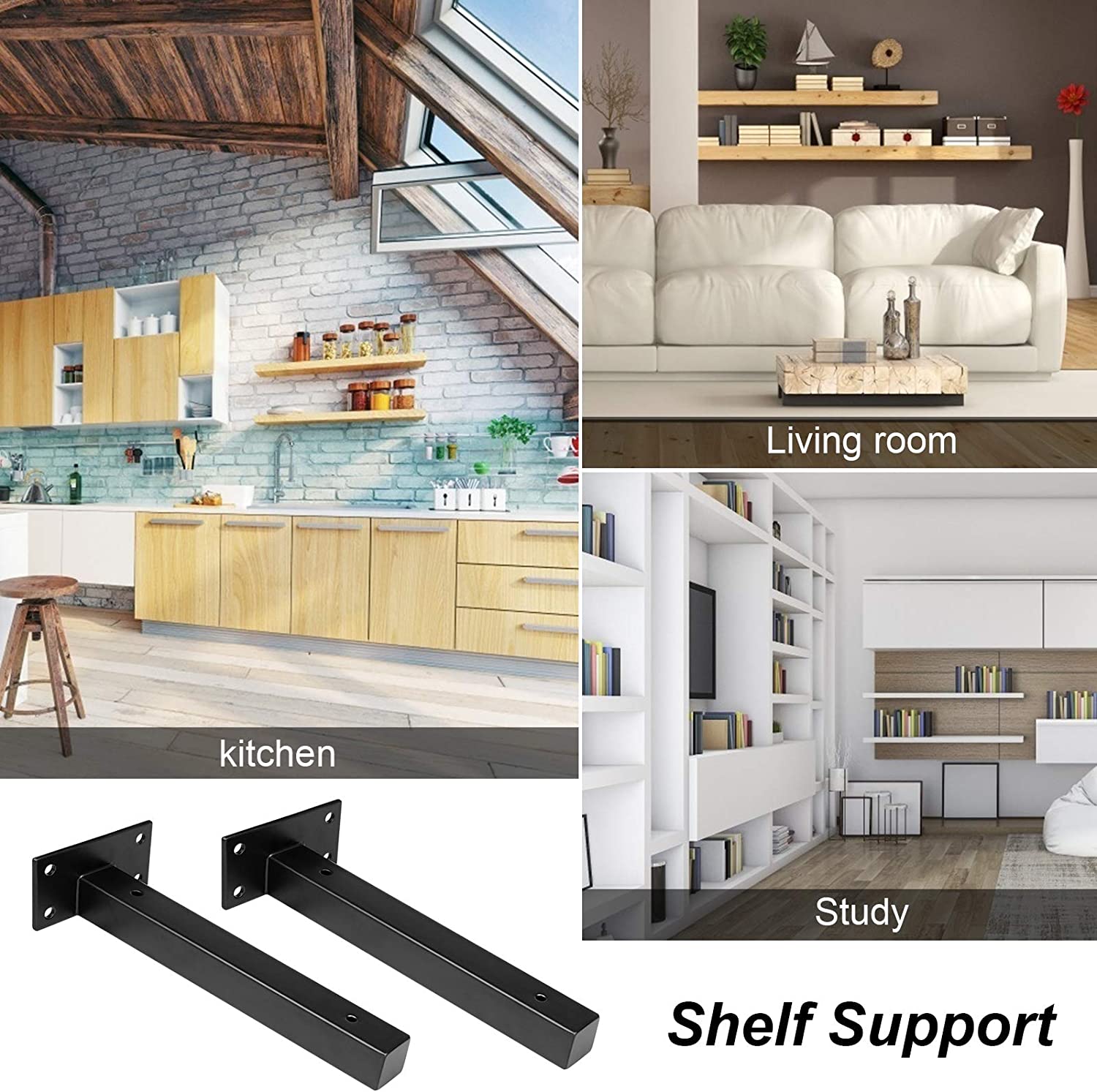 Shelf Bracket 10 Inch Heavy Duty Frosted Black Wall Shelf Brackets for Floating