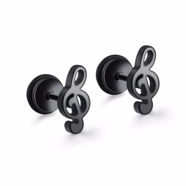 Fashion Music Note Stainless Steel Stud Earrings For Women men Gold /Black/steel