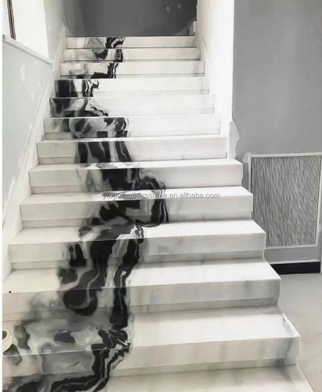 Bookmatched Panda White Marble Stair for Modern Interior Design in Professional Hotel