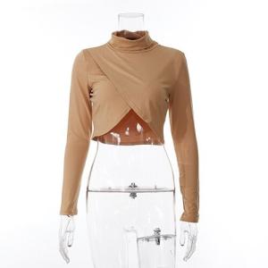 Wholesale OEM Women'S Sexy Long Sleeved T -Shirt Elastic Slim Tube Top Irregular Split from china suppliers