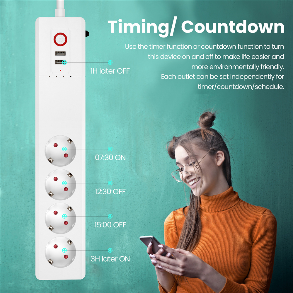 Smartlife 1.5M 2000W CE Smart Home Power Strip For European Travel