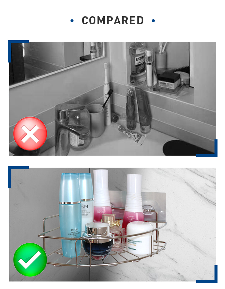 10kg Corner Shower Basket Stainless Steel SS201 Body corner shower organizer