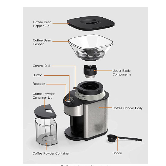 Stainless Steel Electric Conical Burr Coffee Grinder Espresso Coffee Press 19 Setting