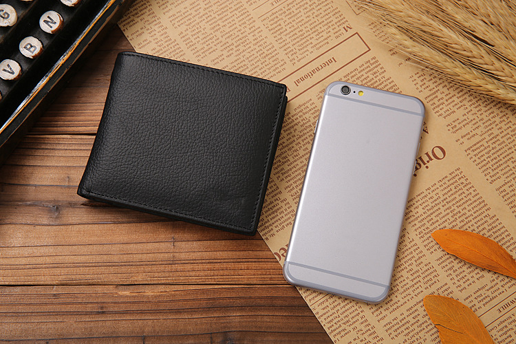 Men's Short Credit Card Holder Coin Purse Three Fold Zipper Pu Palmprint Leather Wallet