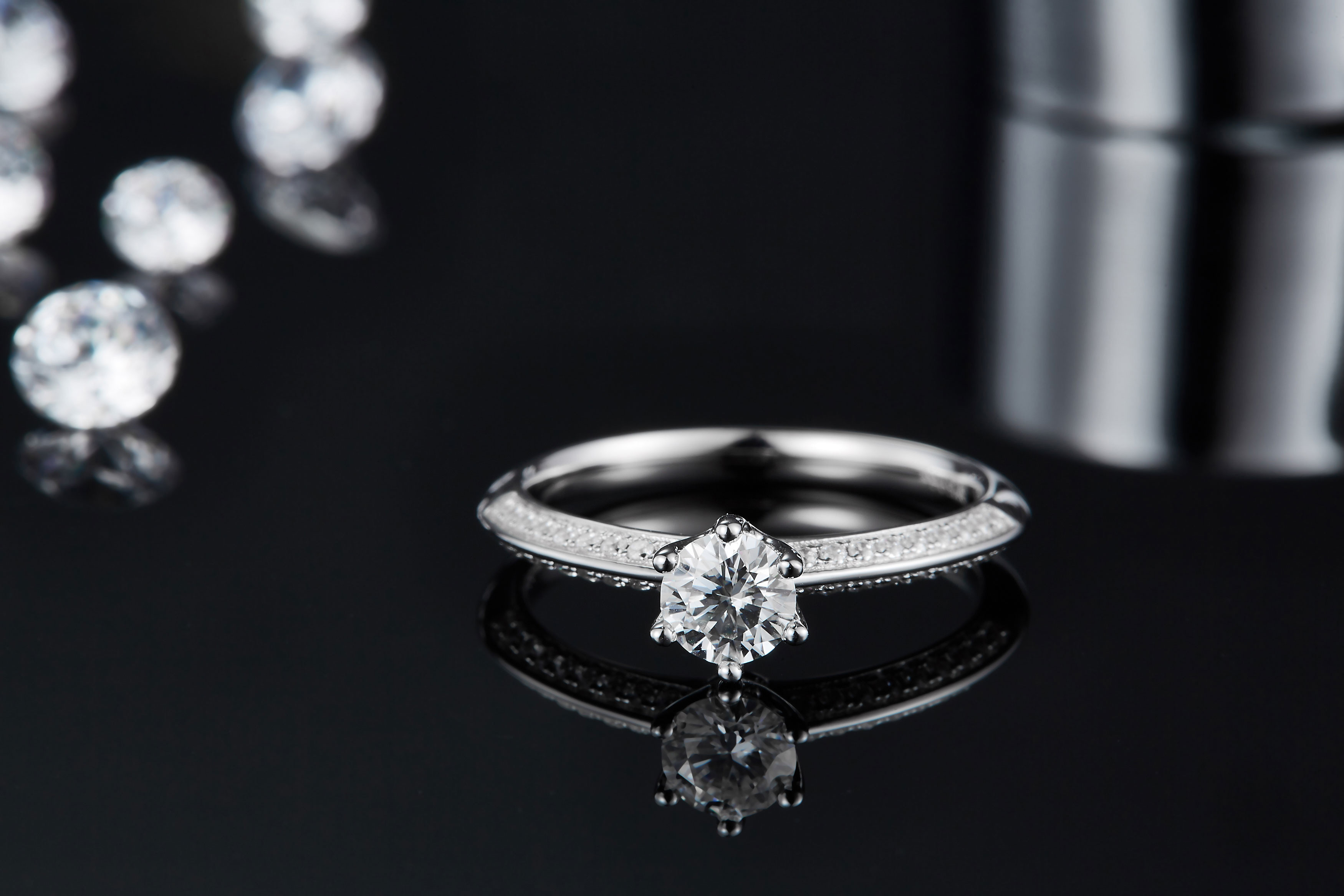 White Moissanite And Sapphire Platineve Diamonds Jewelry Engagement Women Ring