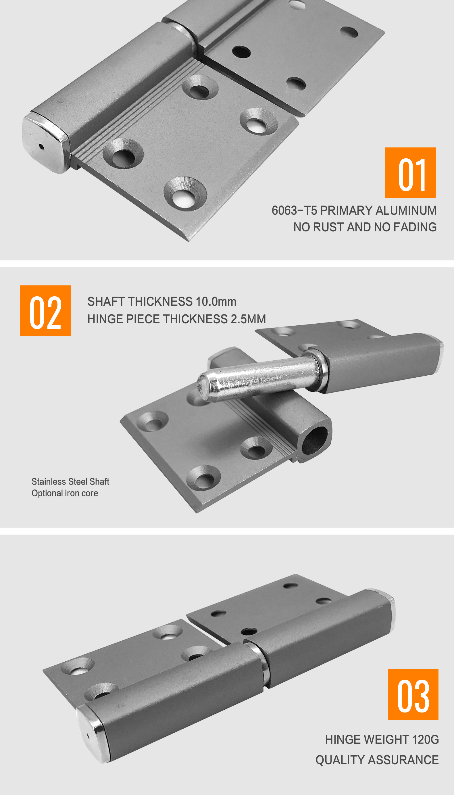 Four Hole Quadrilateral Aluminum Door Hinge Gray Color With Silver Lid