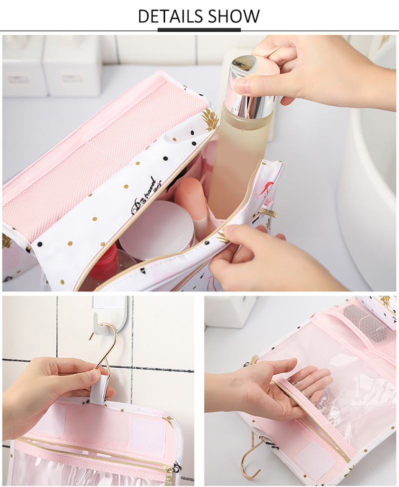 Printed Waterproof Wash Bag Women Custom Portable Hanging Toiletry Bag