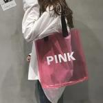 Custom woman clear pink pvc laser transparent shiny handbags lady shoulder beach