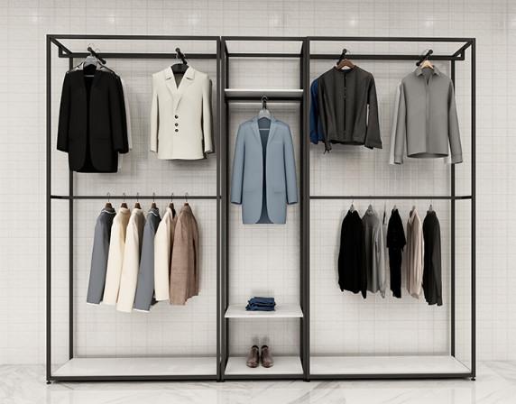 High quality black powder coat metal display rack for clothing store, gift shop,