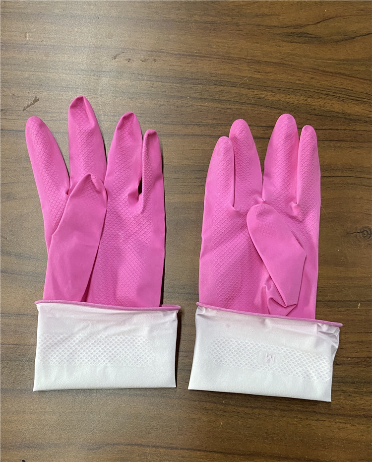 Spray Flocklined Pink Household Latex Gloves For Dishwashing