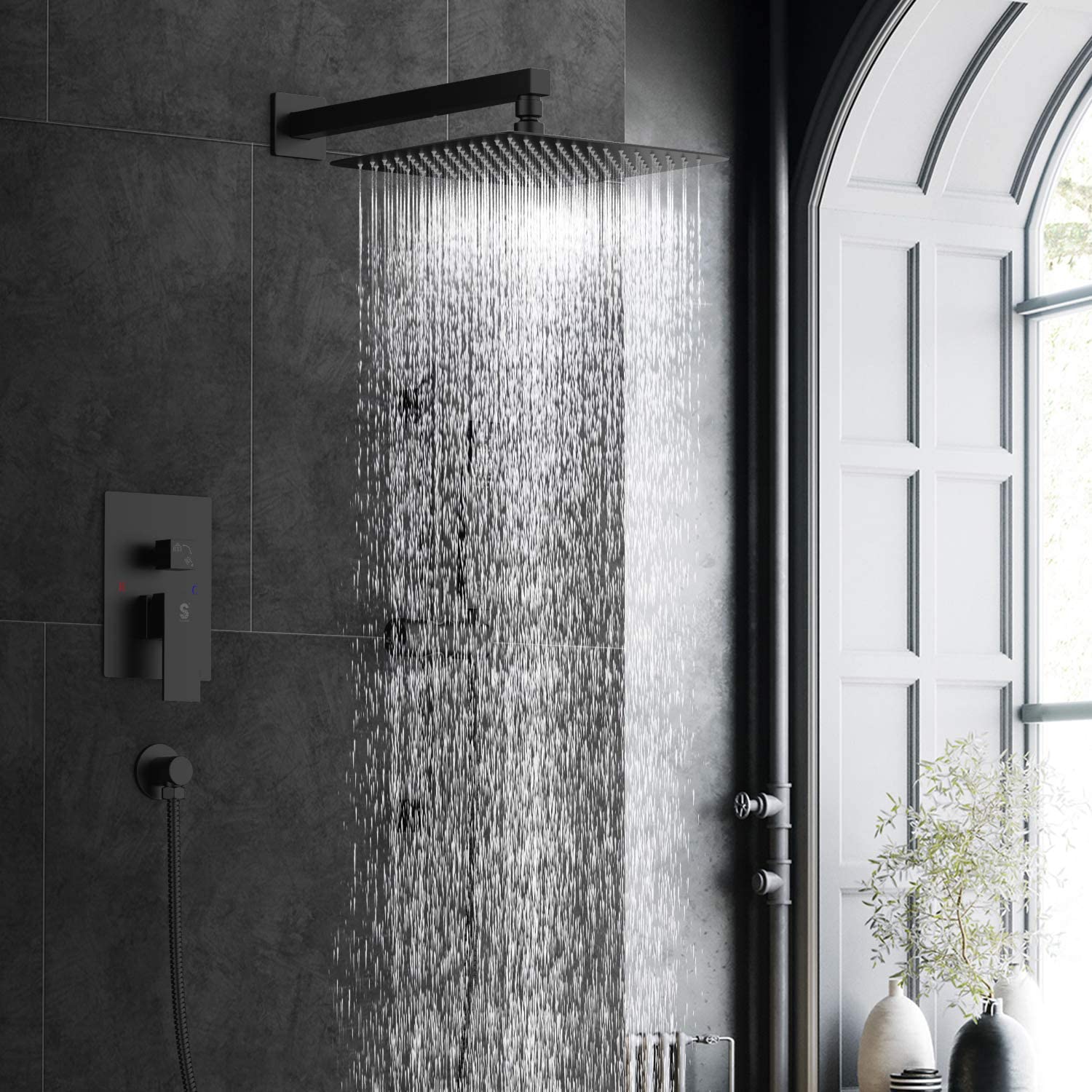 cUPC Bathroom Shower Mixer Set Settings Stainless Steel Shower Mixer Black Rainfall Water Saving Shower Head