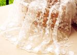White Flower Embroidered Nylon Mesh Lace Fabric , Wedding Bridal Dress Lace