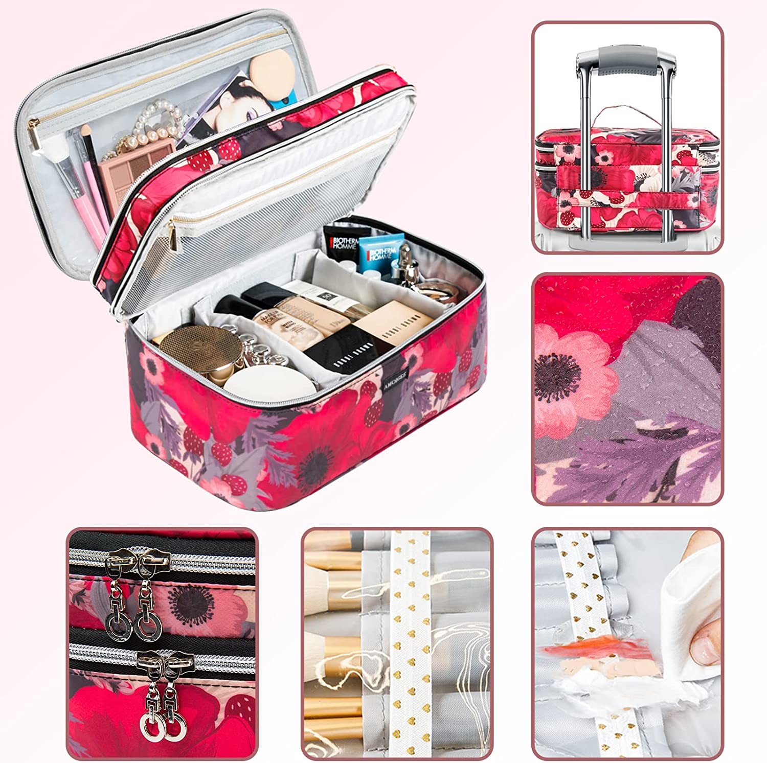 High quality lager capacity double lager design cosmetic bags