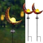 Crackle Glass Globe Antique Brass Outdoor Solar Moon Lights