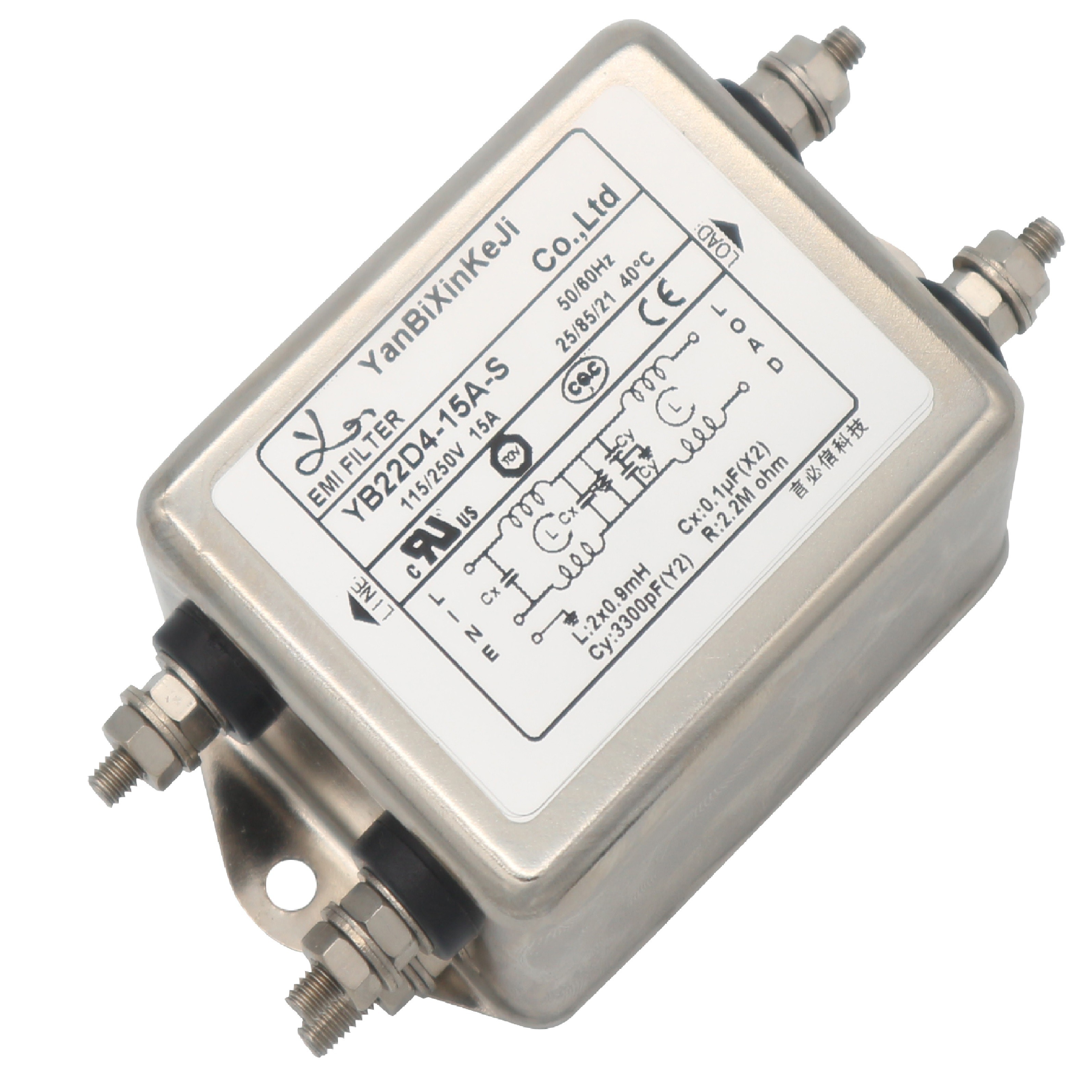 YB22D4 Two-stage Singel Phase Filter 250V 15A Ehanced EMI Noise Filter For Electronic Equipment