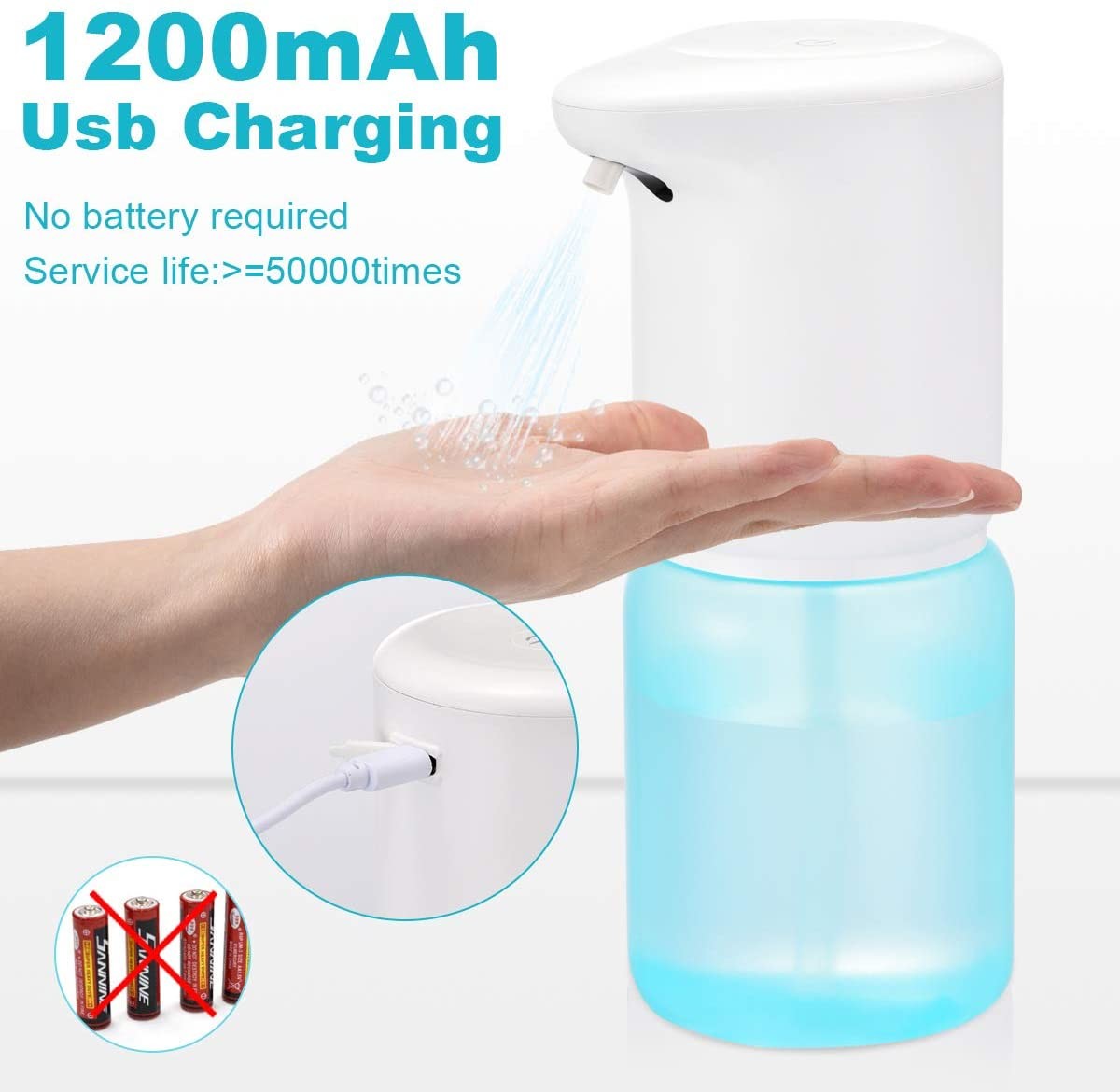 4.5W Auto Spray Soap Dispenser 1200mAh Rechargable Plastic Mist Spray Bottle