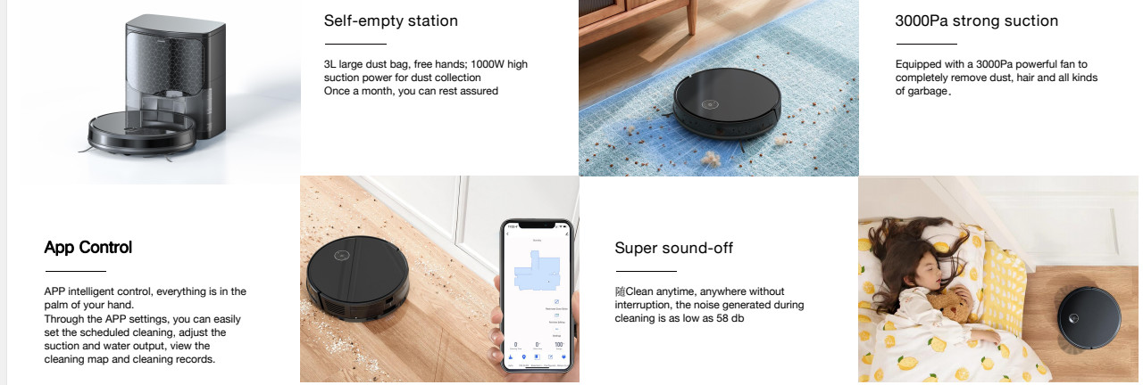 Low Noise Self Empty Robot Vacuum Cleaner 2kpa