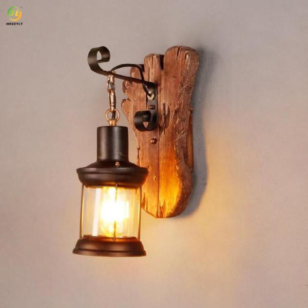Industrial Vintage Wooden Metal Painting Modern Wall Light For Home Corridor